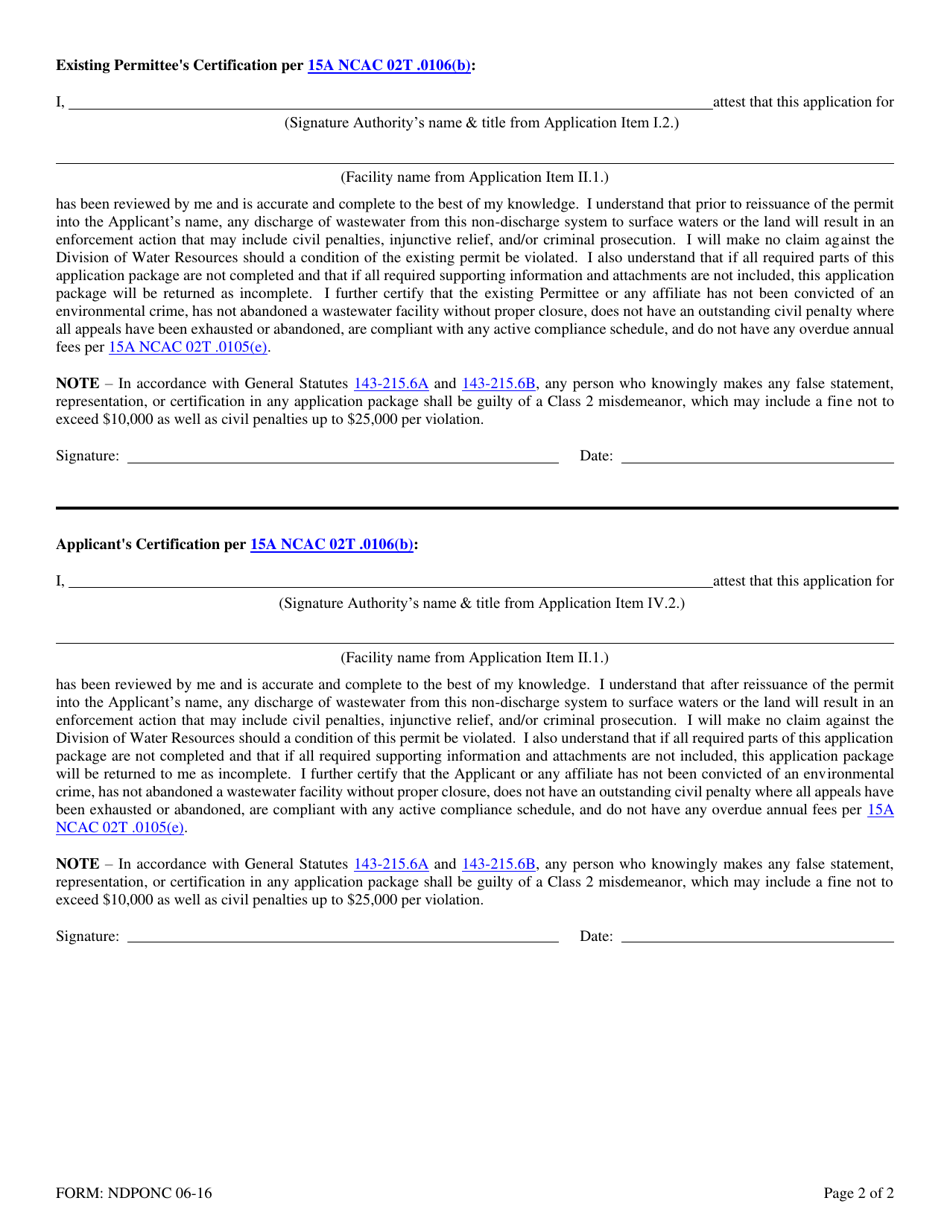 Form NDPONC06-16 Non-discharge Permit Ownership / Name Change - North Carolina, Page 3