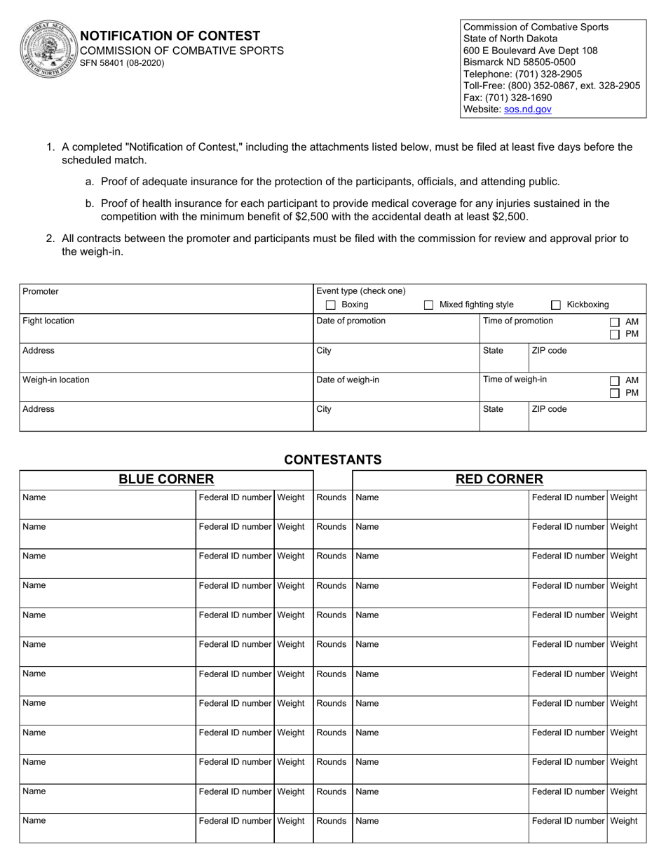 Form SFN58401 Notification of Contest - North Dakota, Page 1