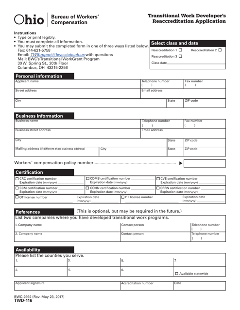 Form TWD-116 (BWC-2992)  Printable Pdf