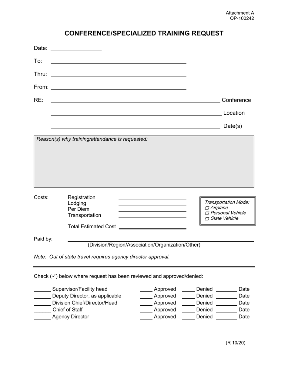 Form OP-100242 Attachment A Conference / Specialized Training Request - Oklahoma, Page 1