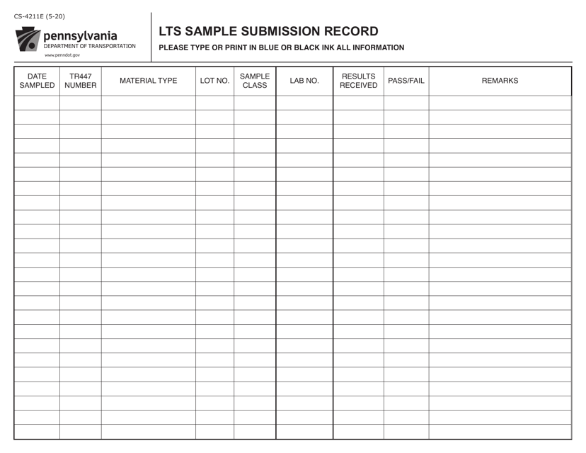 Form CS-4211E Lts Sample Submission Record - Pennsylvania