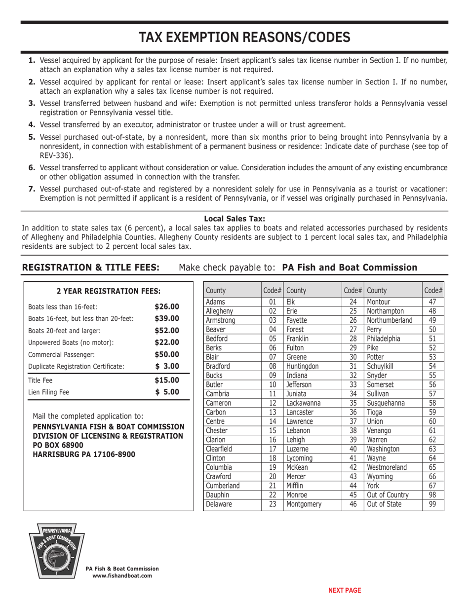 Form REV-336 Application for Pennsylvania Boat Registration and / or Boat Title - Pennsylvania, Page 2