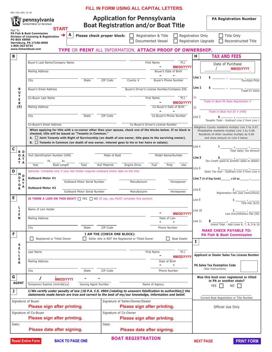 Form REV-336 Application for Pennsylvania Boat Registration and / or Boat Title - Pennsylvania, Page 3