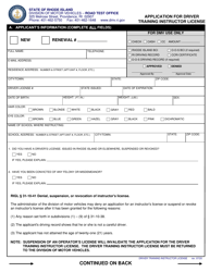 Document preview: Application for Driver Training Instructor License - Rhode Island