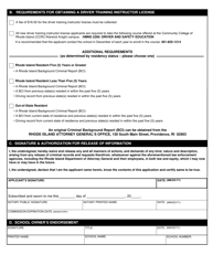 Application for Driver Training Instructor License - Rhode Island, Page 2