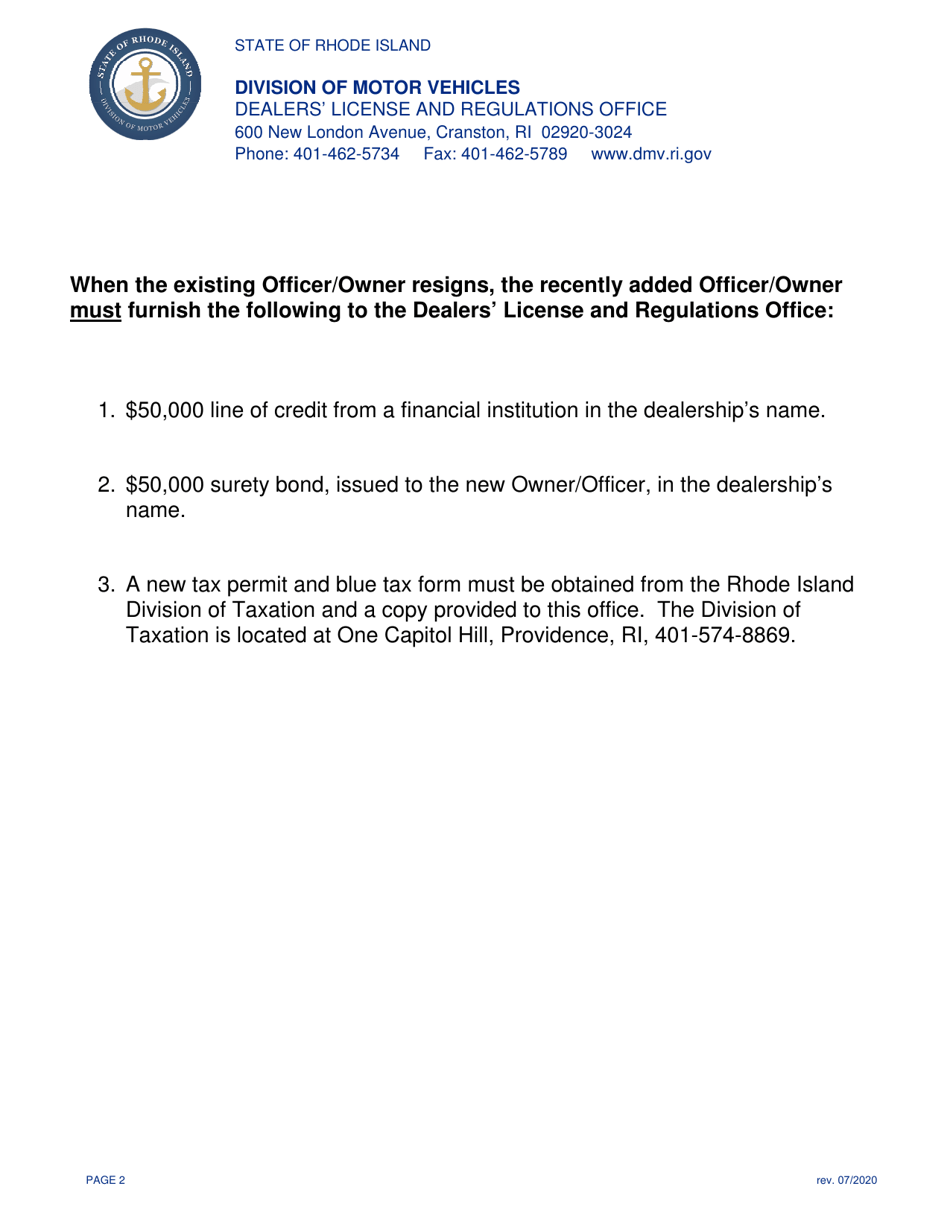 Application for Change in Corporate Officers - Rhode Island, Page 2