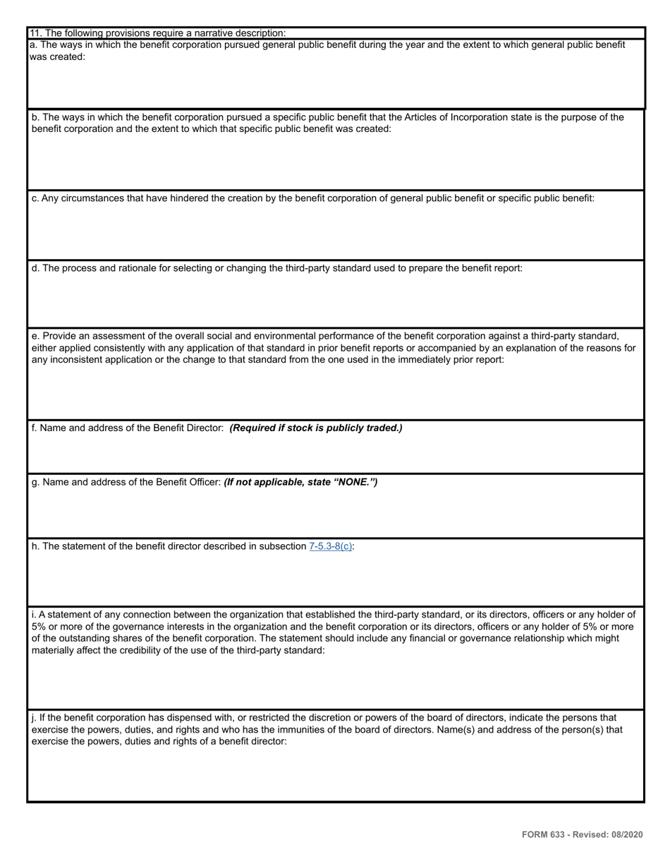 Form 633 Annual Report for a Benefit Corporation - Rhode Island, Page 3