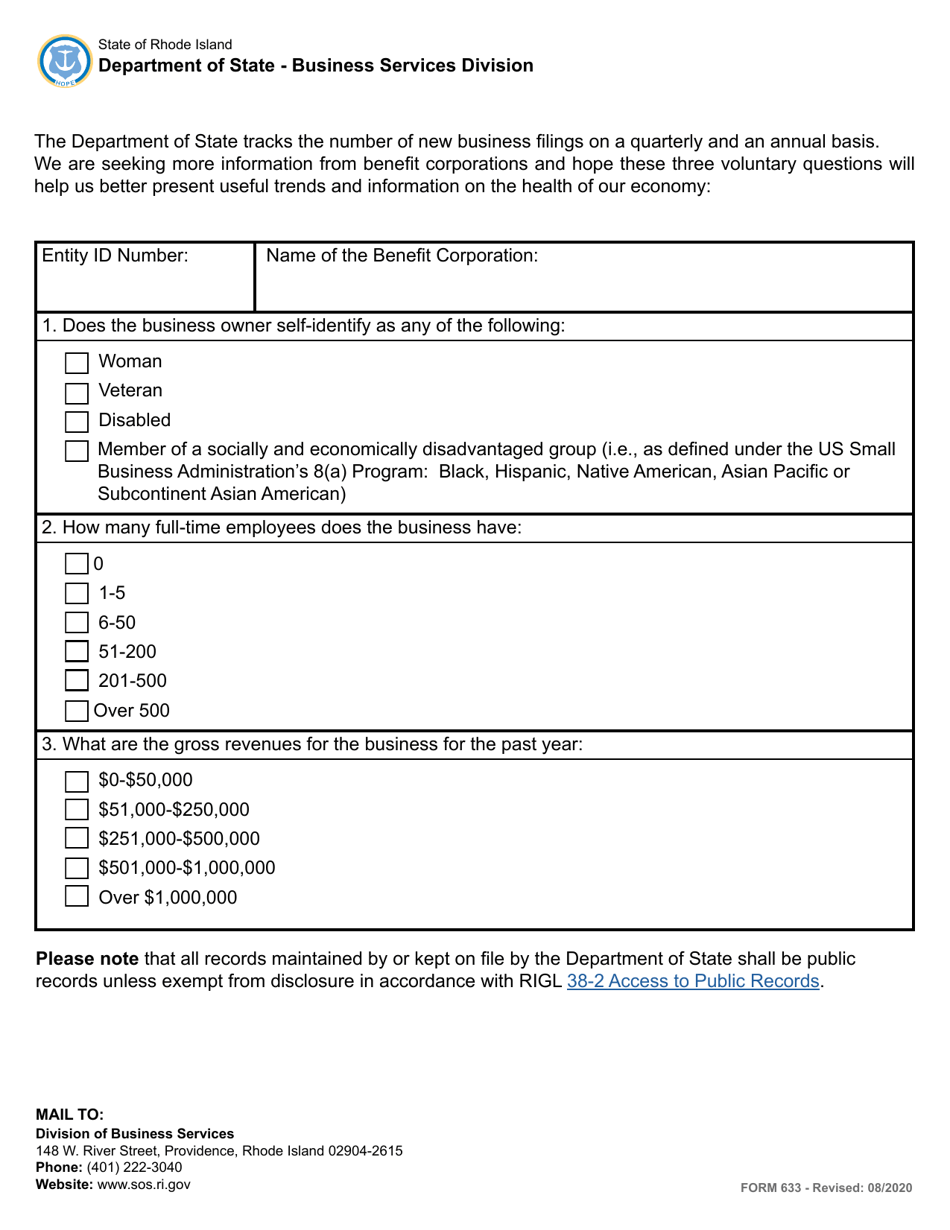 Form 633 Annual Report for a Benefit Corporation - Rhode Island, Page 5