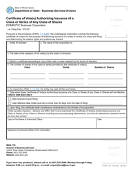 Form 105 Certificate of Vote(S) Authorizing Issuance of a Class or Series of Any Class of Shares for a Domestic Corporation - Rhode Island, Page 2