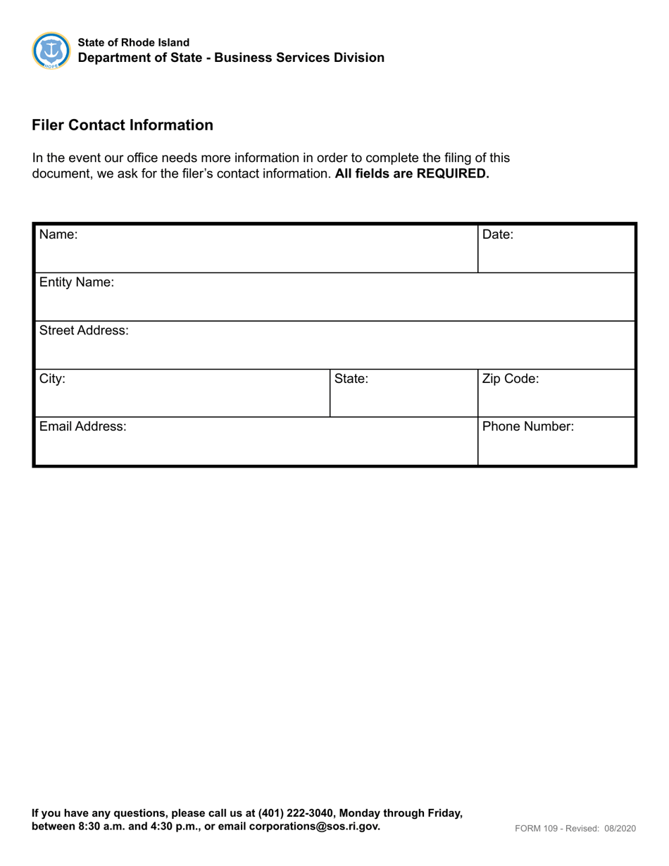 Form 109 Statement of Revocation of Voluntary Dissolution Proceedings by Written Consent of Shareholders for a Domestic Corporation - Rhode Island, Page 4