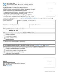 Form 611 Application for Certificate of Conversion - Rhode Island, Page 2
