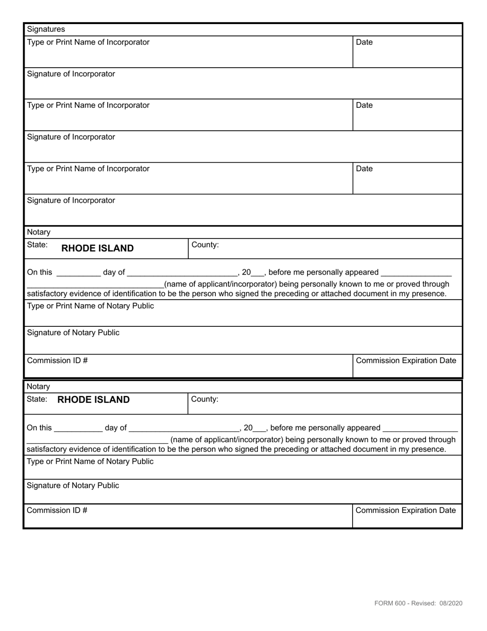 Form 600 Articles of Association for a Non-profit Producers Cooperative Association - Rhode Island, Page 4