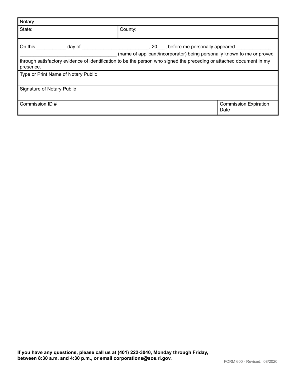Form 600 Articles of Association for a Non-profit Producers Cooperative Association - Rhode Island, Page 5