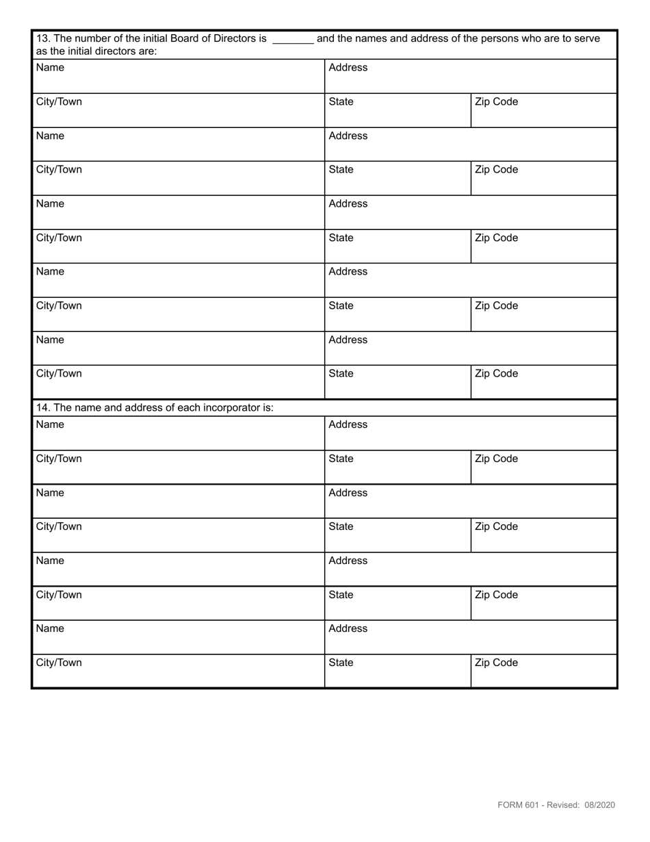 Form 601 Articles of Association for a Non-profit Consumers Cooperative Association - Rhode Island, Page 4