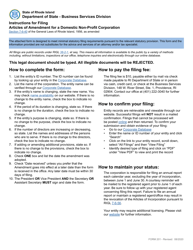 Document preview: Form 201 Articles of Amendment for a Domestic Non-profit Corporation - Rhode Island