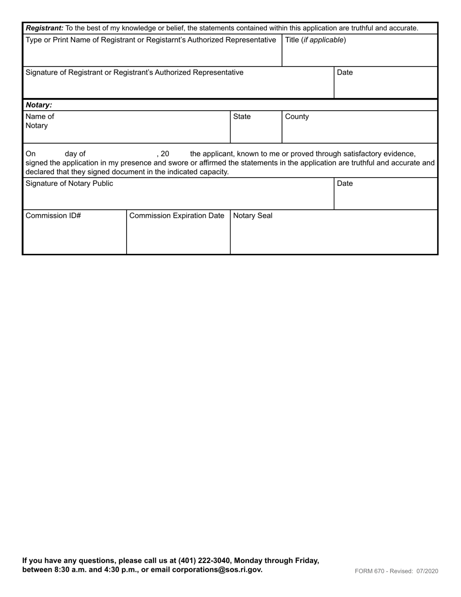 Form 670 Statement of Voluntary Cancellation of Service Mark or Trademark Registration - Rhode Island, Page 3