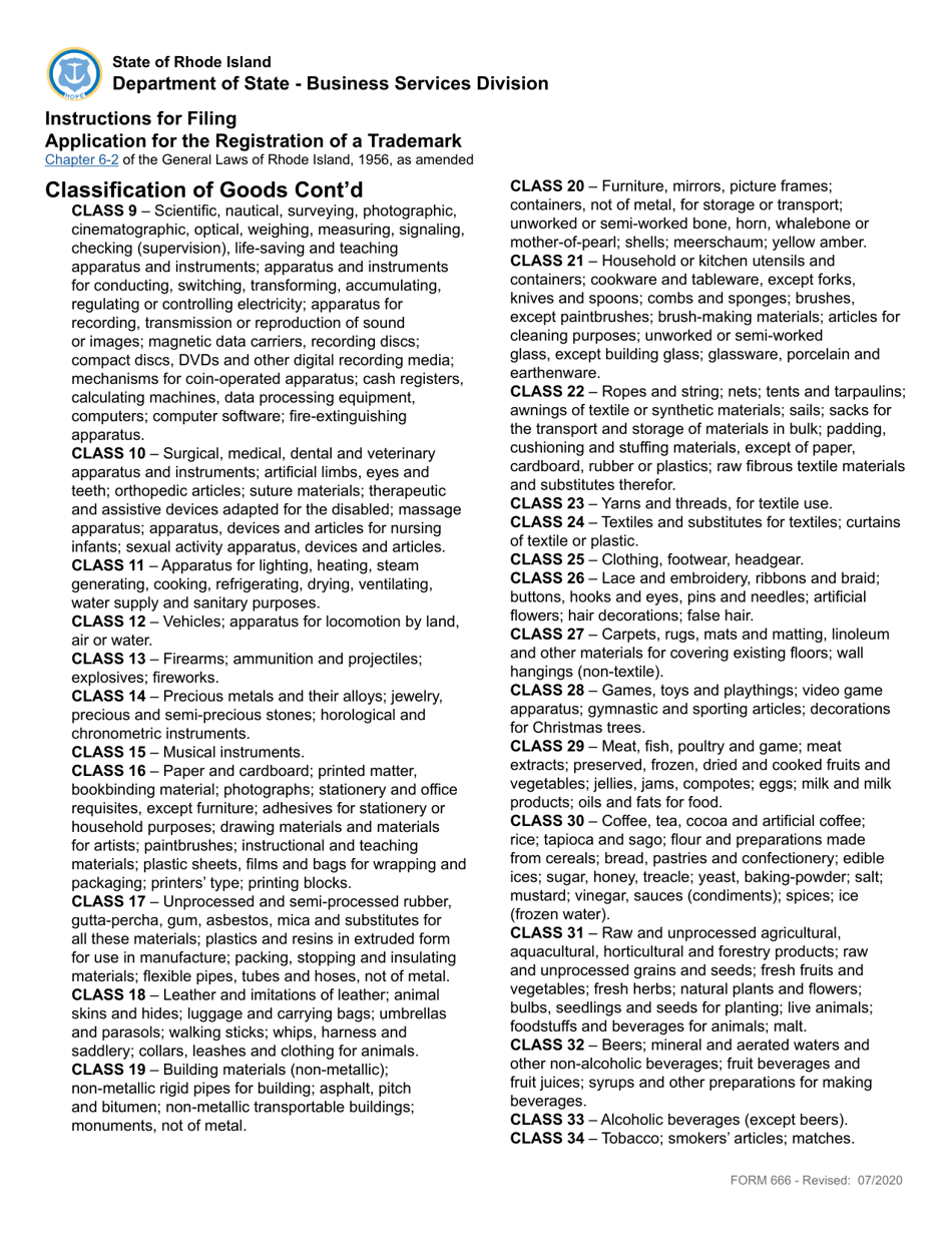Form 666 Application for the Registration of a Trademark - Rhode Island, Page 3