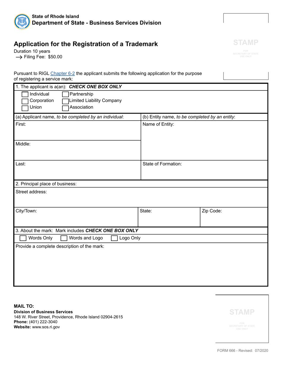 Form 666 Application for the Registration of a Trademark - Rhode Island, Page 4