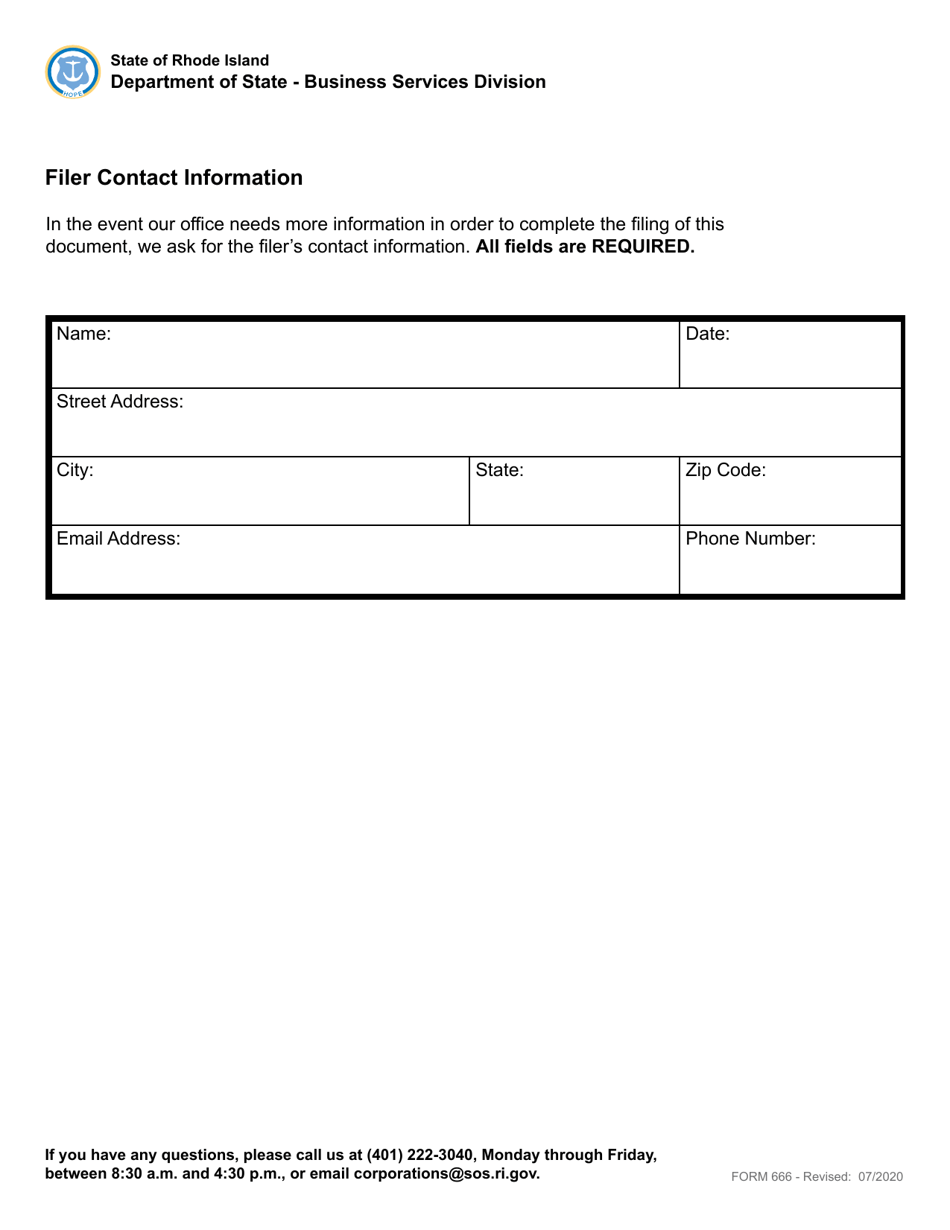 Form 666 Application for the Registration of a Trademark - Rhode Island, Page 6