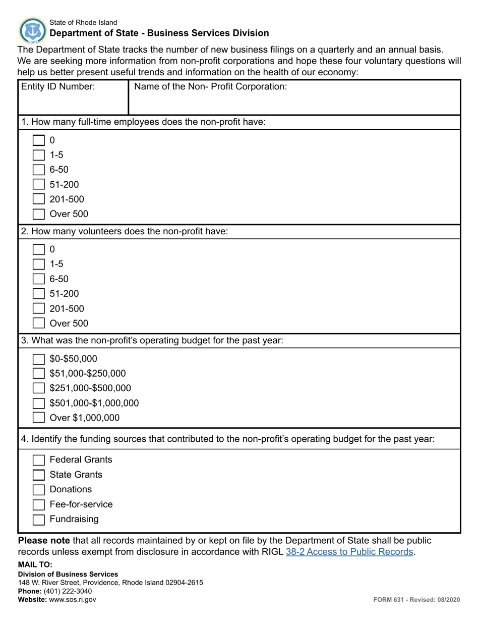 Form 631 Annual Report for a Non-profit Corporation - Rhode Island, Page 3