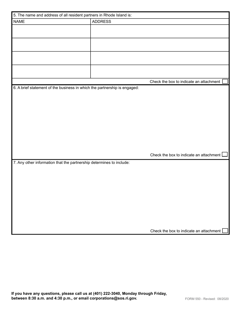 Form 550 Notice of Foreign Registered Limited Liability Partnership - Rhode Island, Page 4
