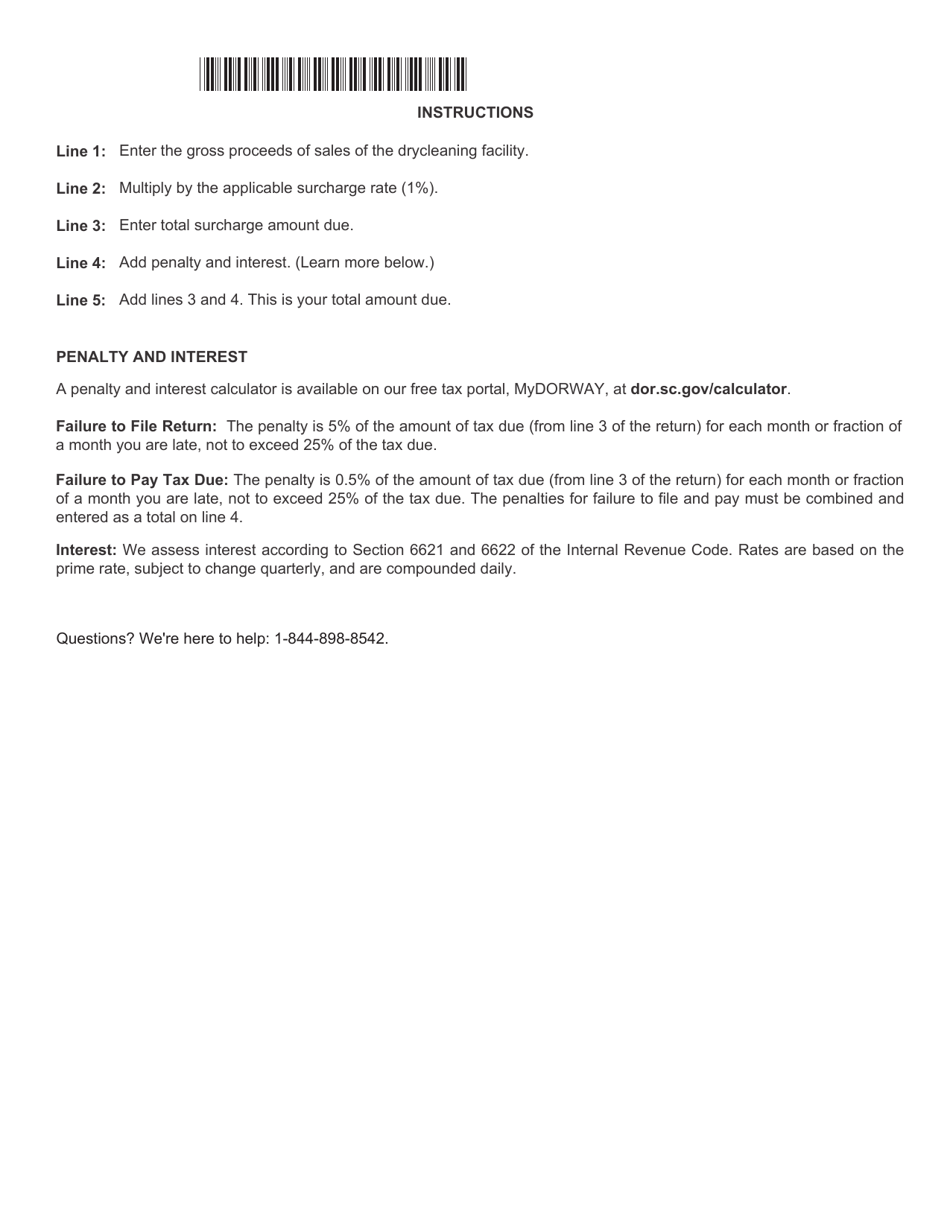 Form ST-429 Drycleaning Facility Surcharge Return - South Carolina, Page 2