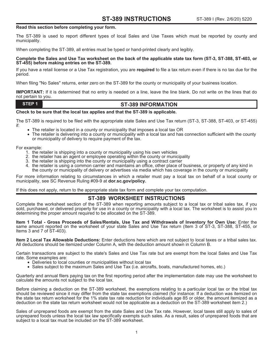 Download Instructions for Form ST-389 Schedule for Local Taxes PDF ...