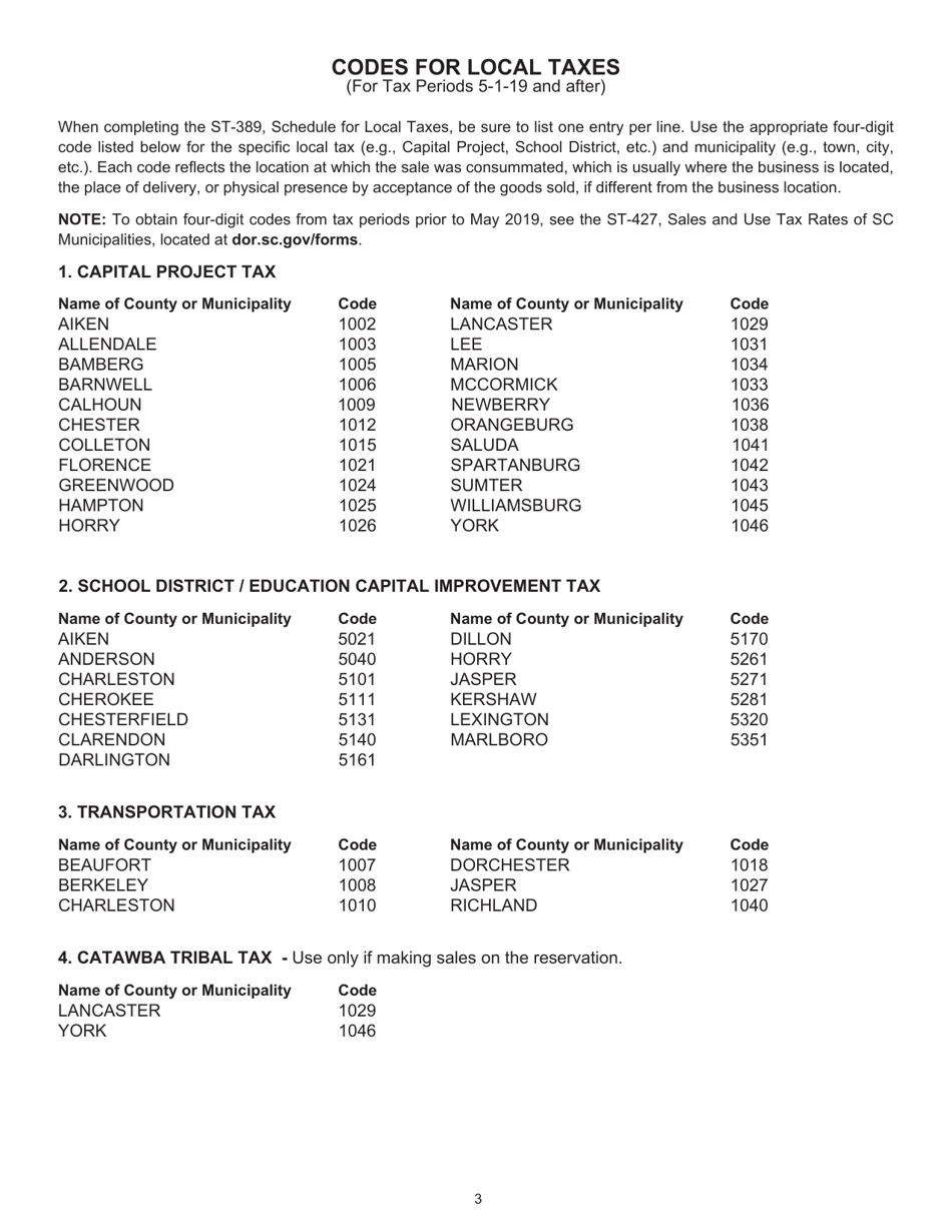Instructions for Form ST-389 Schedule for Local Taxes - South Carolina, Page 3