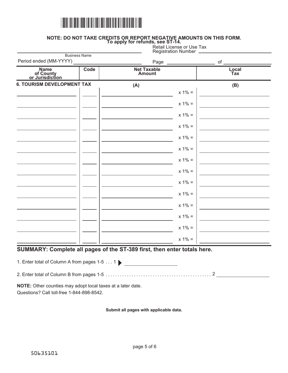 Form ST-389 Schedule for Local Taxes - South Carolina, Page 5