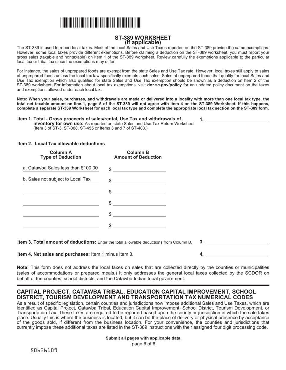 Form ST-389 Schedule for Local Taxes - South Carolina, Page 6