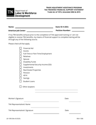 Document preview: Form LB-1090 Trade Adjustment Assistance Program Taa Training Financial Support Statement - Tennessee