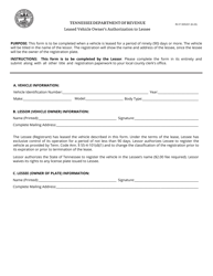Document preview: Form RV-F1309201 Leased Vehicle Owner's Authorization to Lessee - Tennessee