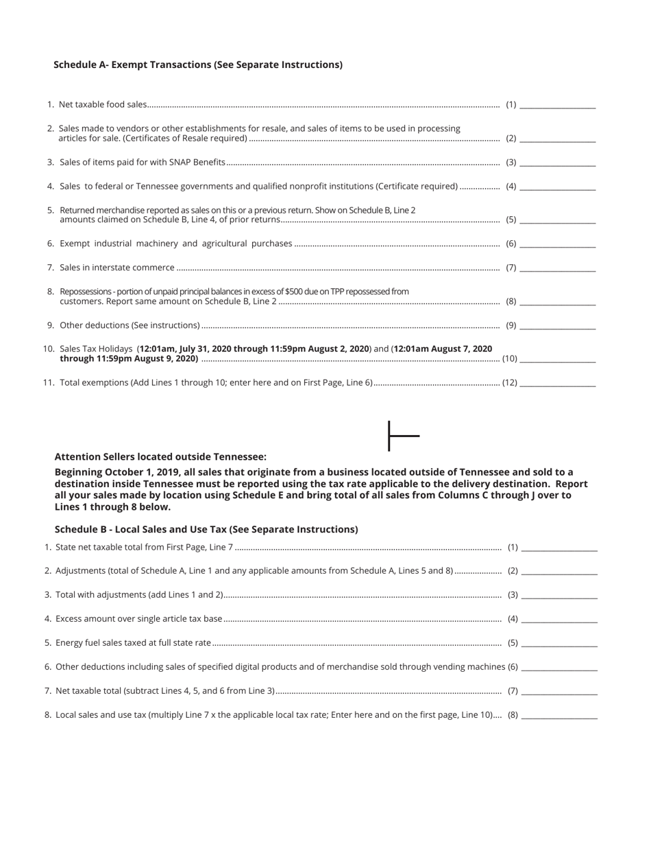 Form SLS450 (RV-R0012001) State and Local Sales and Use Tax Return - Tennessee, Page 2