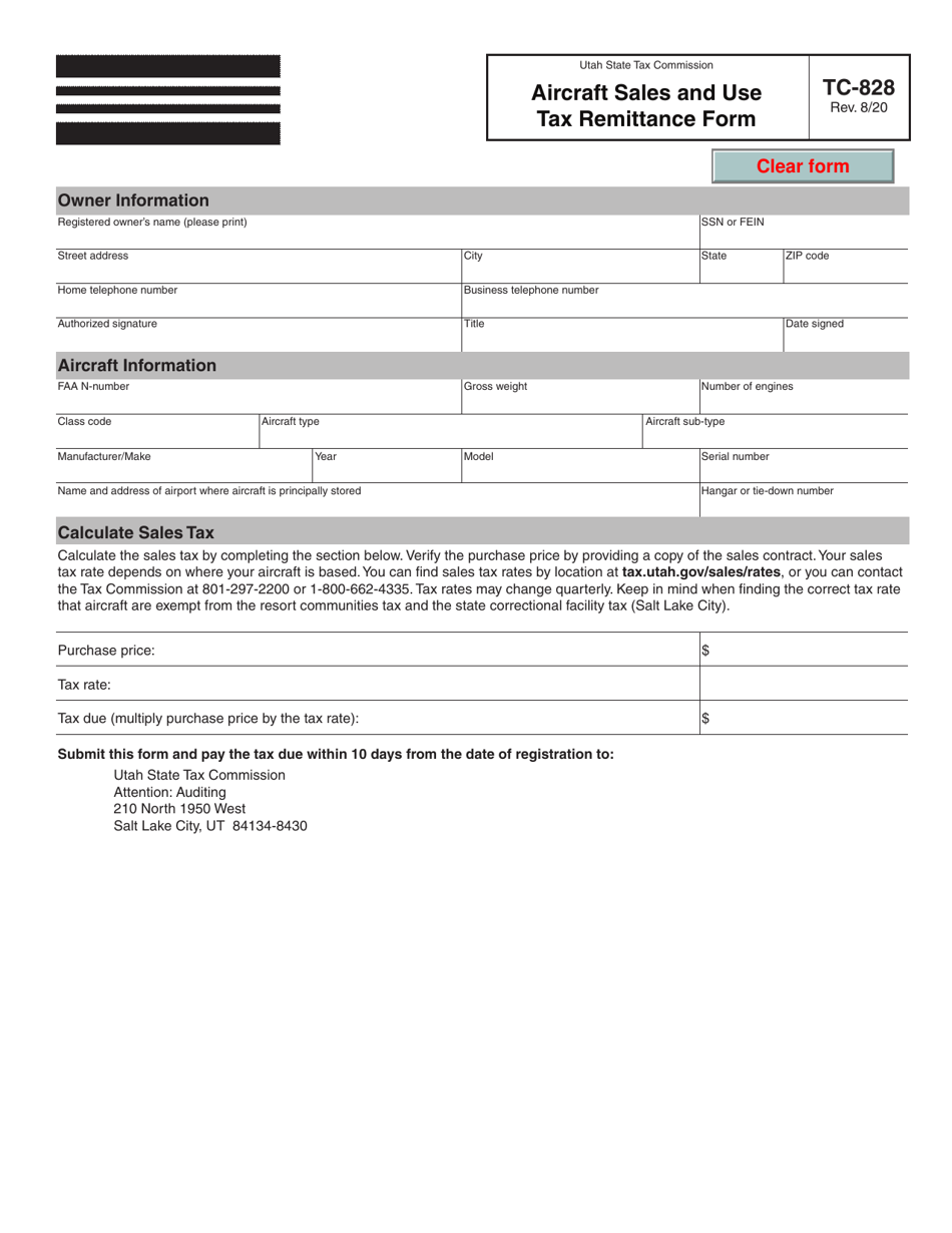 Form TC828 Download Fillable PDF or Fill Online Aircraft Sales and Use