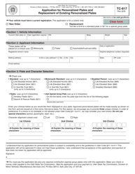 Form TC-817 Application for Personalized Plates and Replacement of Existing Personalized Plates - Utah