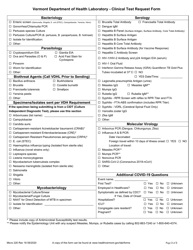Form Micro220 Clinical Test Request Form - Vermont, Page 2