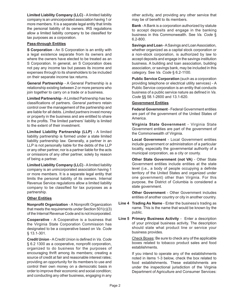 Instructions for Form R-1 Business Registration Form - Virginia, Page 3