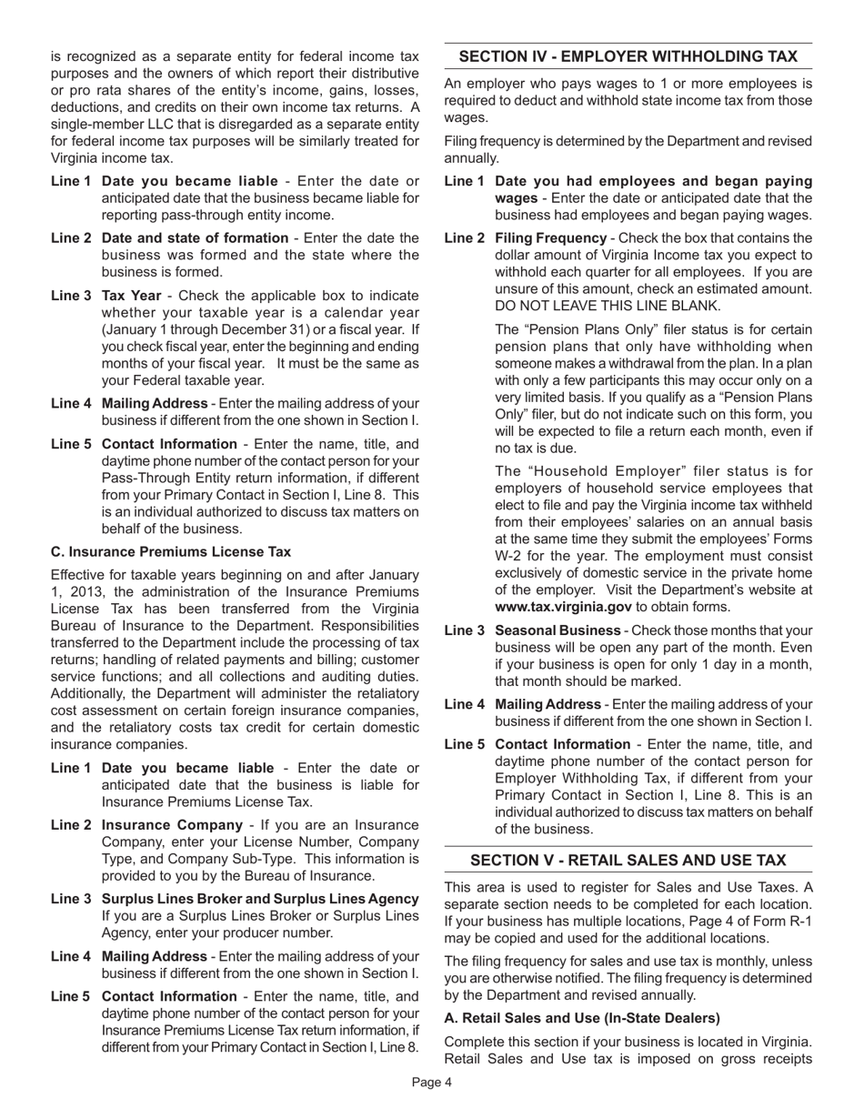 Instructions for Form R-1 Business Registration Form - Virginia, Page 5