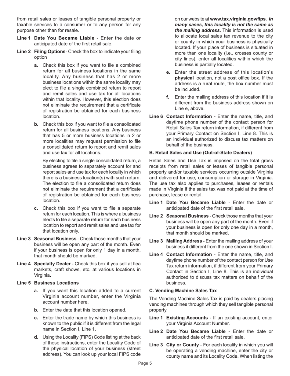 Instructions for Form R-1 Business Registration Form - Virginia, Page 6