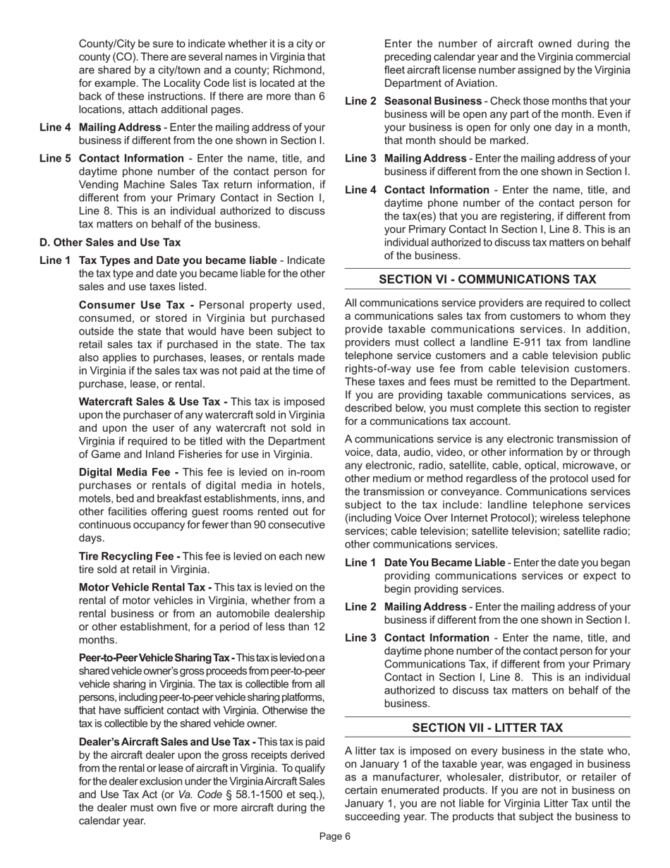 Instructions for Form R-1 Business Registration Form - Virginia, Page 7