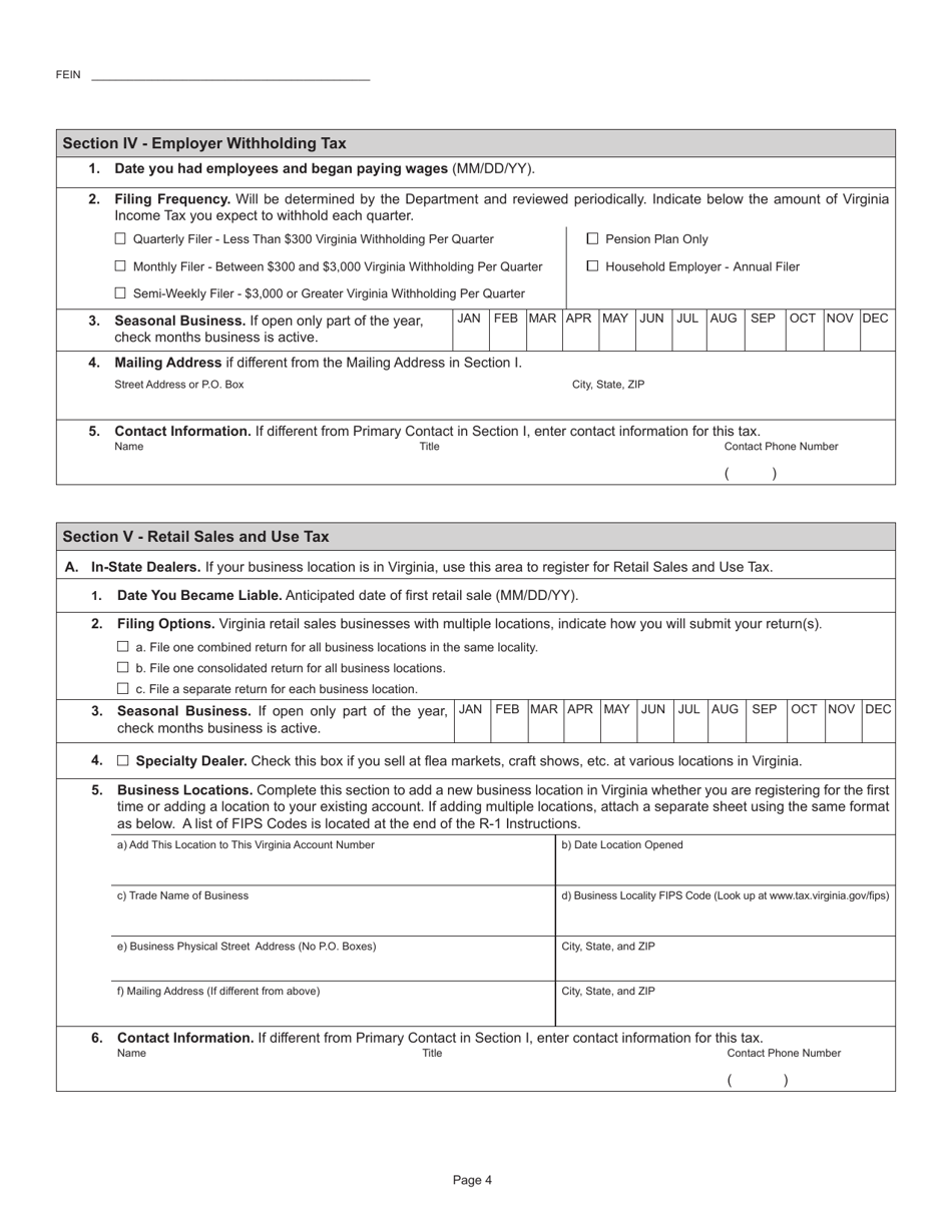 Form R-1 Business Registration Form - Virginia, Page 4