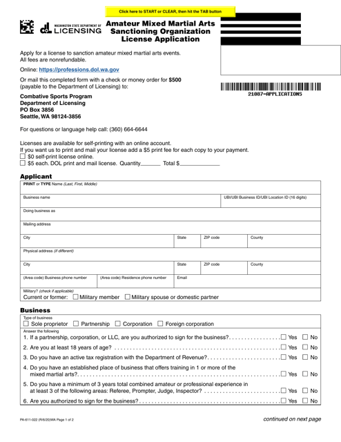 Form PA-611-022  Printable Pdf