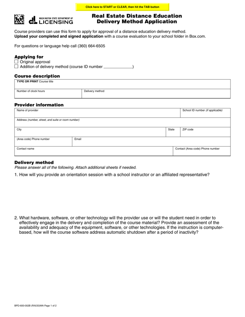Form BPD-600-002B  Printable Pdf