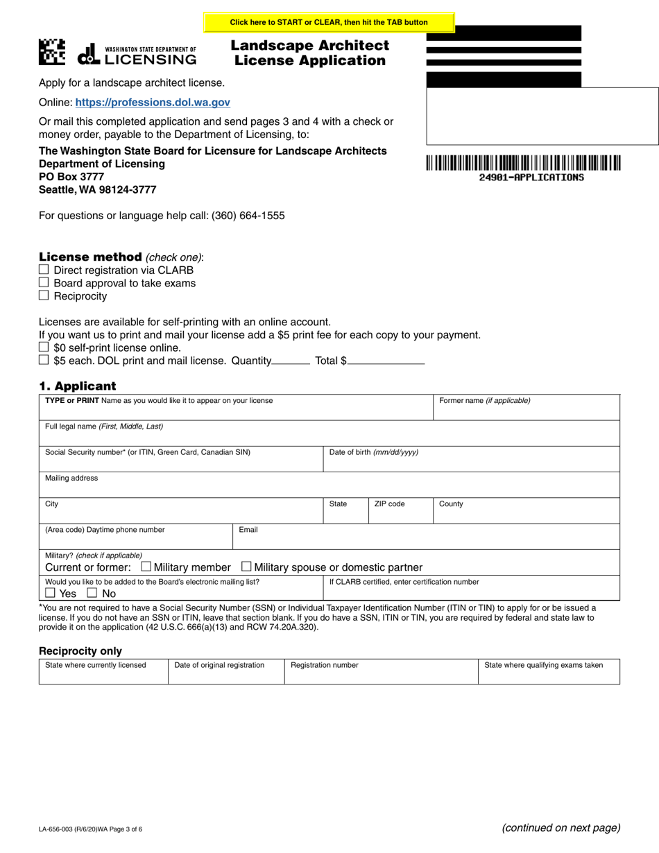Form LA-656-003 Landscape Architect License Application - Washington, Page 3