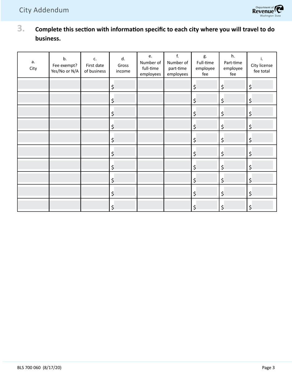 Form BLS700 060 City Addendum - Washington, Page 3