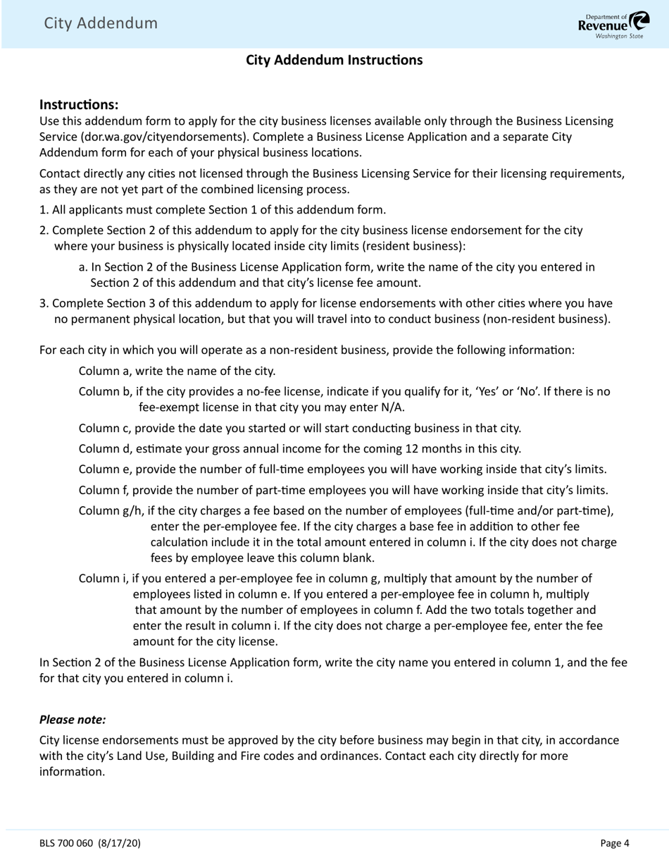 Form BLS700 060 City Addendum - Washington, Page 4