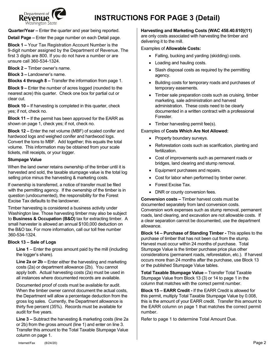 Small Harvester Forest Excise Tax Return - Washington, Page 2