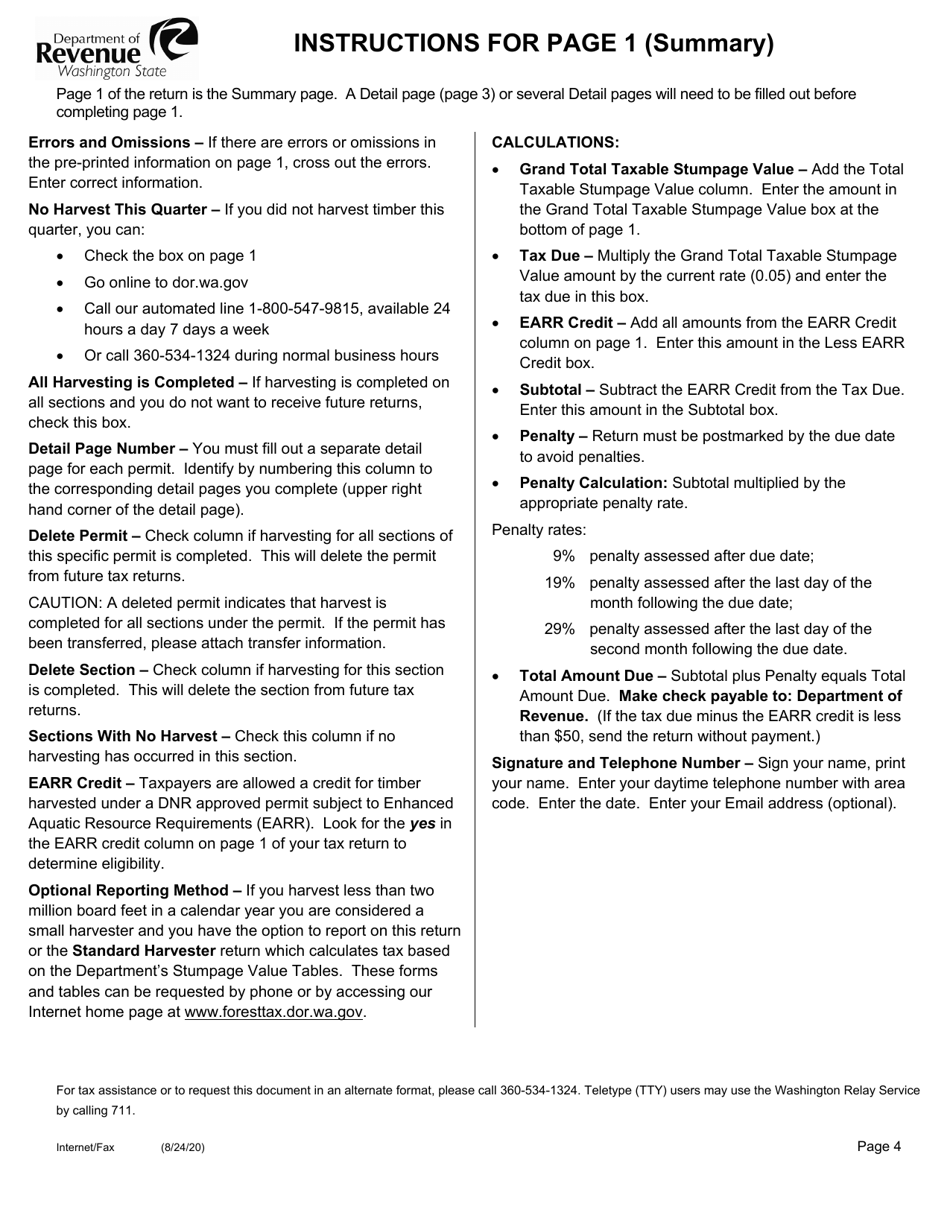 Small Harvester Forest Excise Tax Return - Washington, Page 4