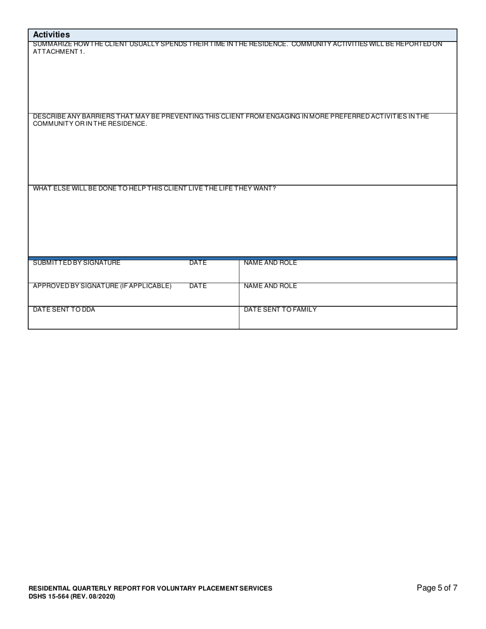 DSHS Form 15-564 Residential Quarterly Report for Childrens Residential Services - Washington, Page 5