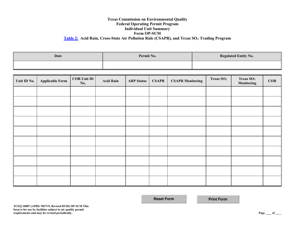 Form OR-SUM (TCEQ-10007) Individual Unit Summary - Texas, Page 10